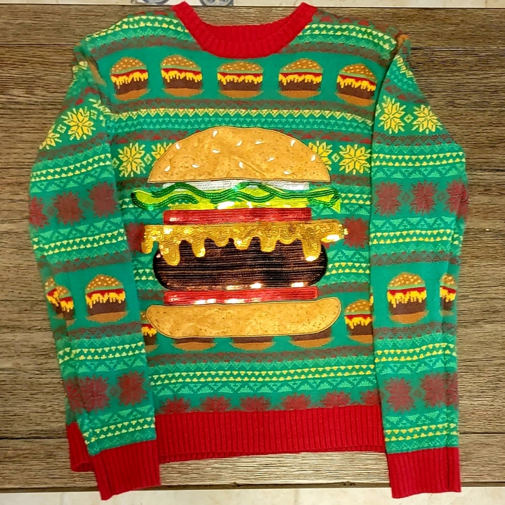 Small Blizzard Bay Hamburger Ugly Christmas Sweater
